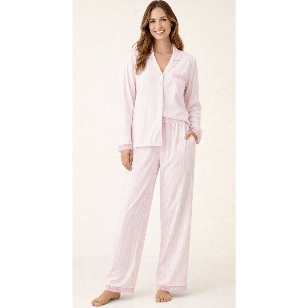 State of Day Macy’s Pink Stripe Pajama Set Lace Trim Modal Tencel 2-Piece XL